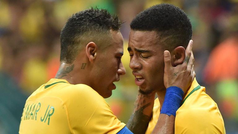 Neymar (left) managed to get revenge on Brazil team-mate Gabriel Jesus
