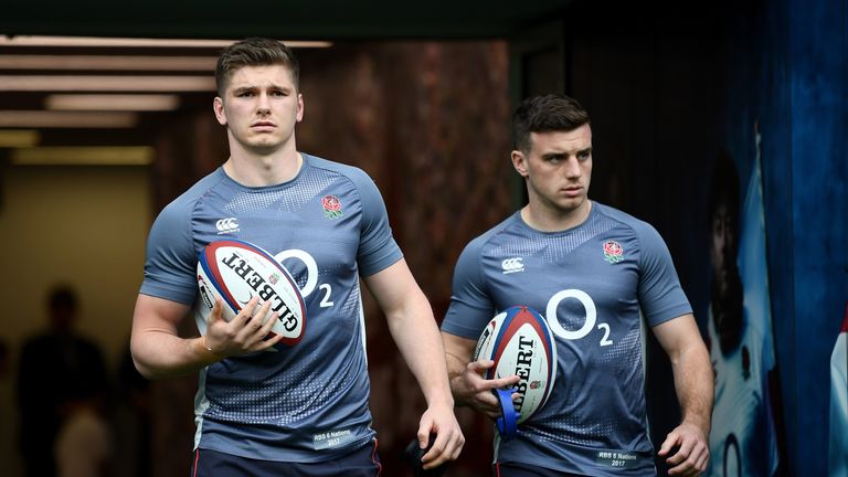 MARCH 11 2017:  Owen Farrell (L) and George Ford of England walk out for the warm up prior to the RBS Six Nations match between England and Scotland