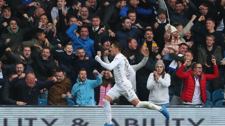 Pablo Hernandez celebrates after scoring Leeds' second goal