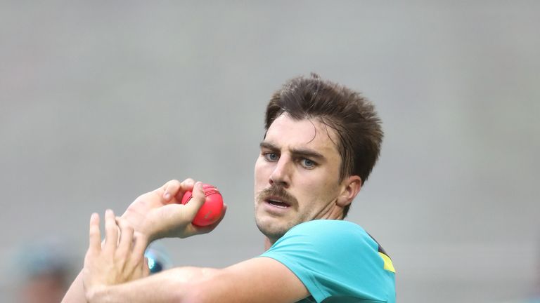 Pat Cummins of Australia bowls during an Australian nets session at Adelaide Oval on November 30, 2017