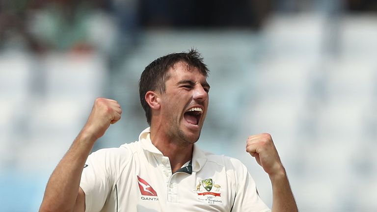 CHITTAGONG, BANGLADESH - SEPTEMBER 07:  Pat Cummins of Australia celebrates after taking the wicket of Mushfiqur Rahim of Bangladesh during day four of the