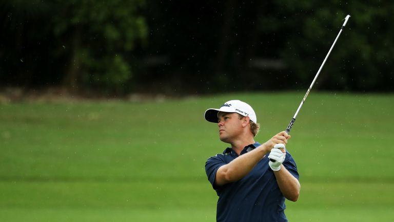 PLAYA DEL CARMEN, MEXICO - NOVEMBER 10:  Patton Kizzire of the United States plays a shot on the 18th hole during the second round of the OHL Classic at Ma