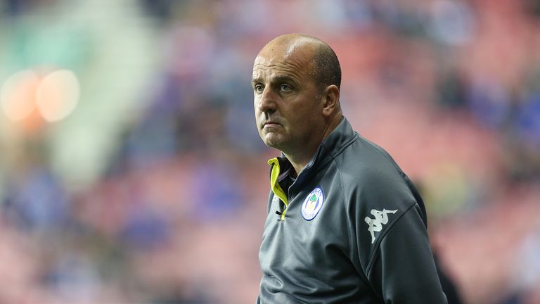 Wigan Manager Paul Cook looks on during the Sky Bet League One match between Wigan Athletic and Northampton Town 