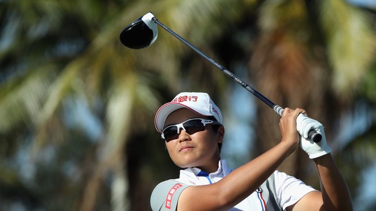 NAPLES, FL - NOVEMBER 16:  Peiyun Chien of Taiwan plays her shot from the ninth tee during round one of the CME Group Tour Championship at the Tiburon Golf