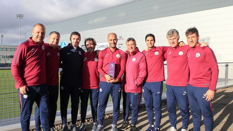 Pep Guardiola is awarded October manager of the month award