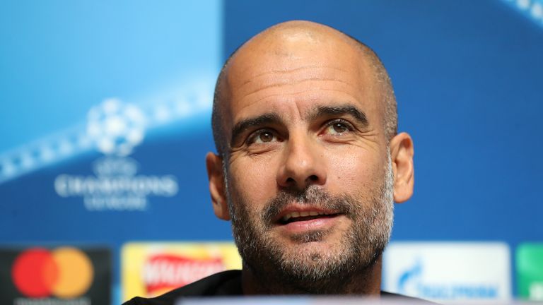 Pep Guardiola during a press conference at the City Football Academy