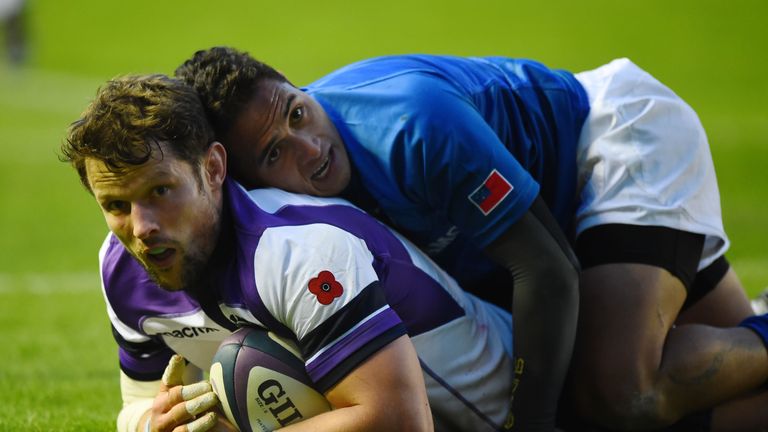 Scotland's Peter Horne scores a try at Murrayfield