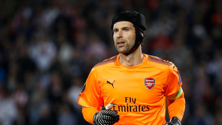 Goalkeeper Petr Cech of Arsenal looks on during the UEFA Europa League group H match between Crvena Zvezda and Arsenal 