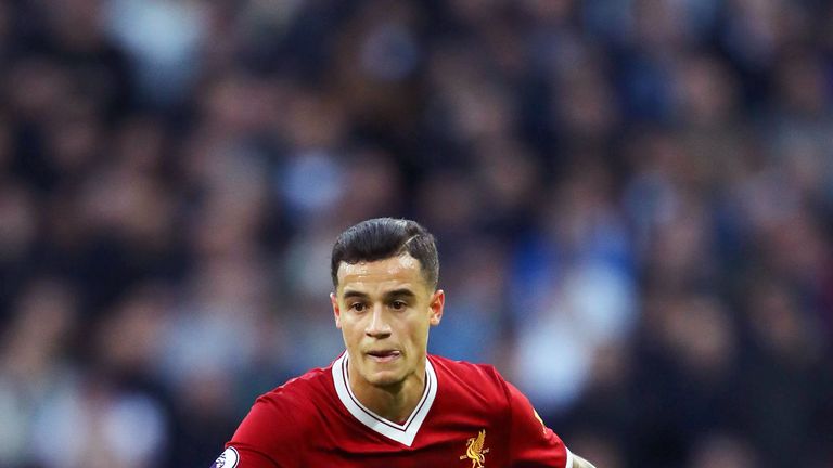 Philippe Coutinho in action during the Premier League match between Tottenham Hotspur and Liverpool at Wembley Stadium