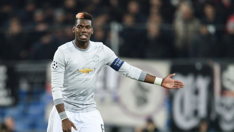 Manchester United's French midfielder Paul Pogba gestures during the UEFA Champions League Group A football match between FC Basel and Manchester United on