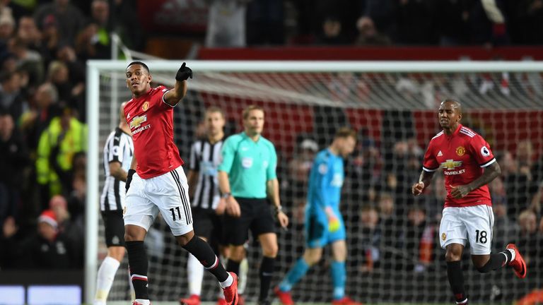 Anthony Martial celebrates his 37th minute equaliser