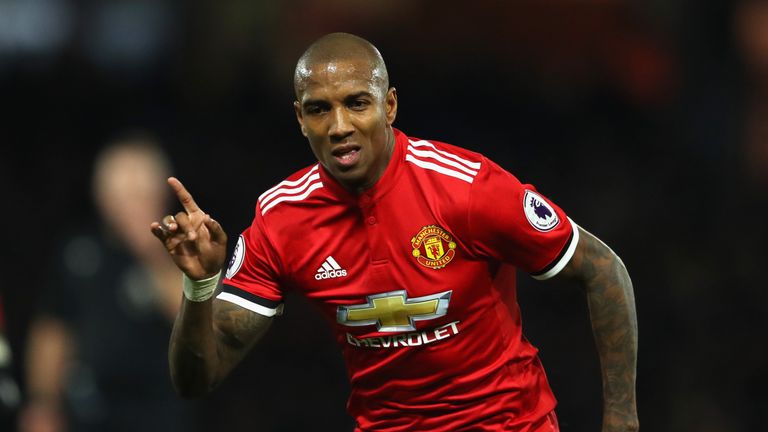 Ashley Young celebrates his second goal