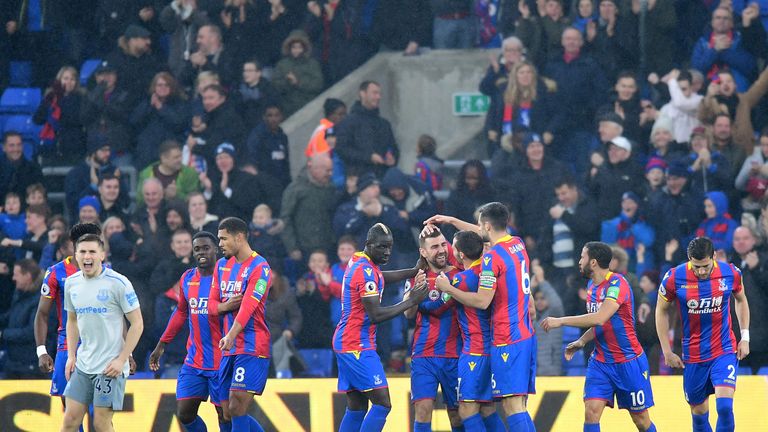 James McArthur celebrates scoring the opening goal with his team-mates