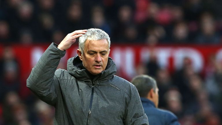 Jose Mourinho reacts during the match against Brighton at Old Trafford