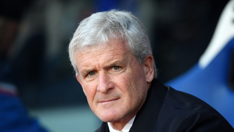 Mark Hughes looks on during the Premier League match between Crystal Palace and Stoke City