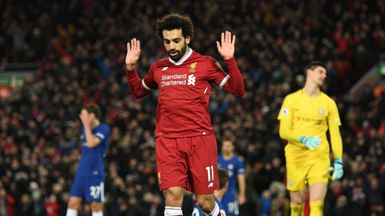 Mohamed Salah with a reserved celebration after giving Liverpool the lead