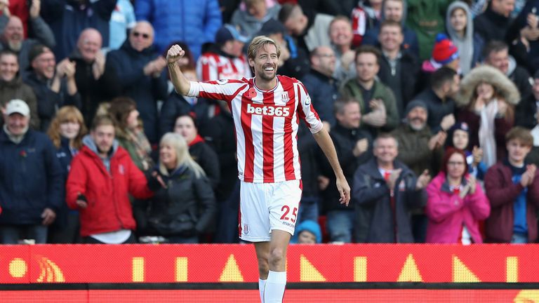 Crouch pumps a fist after his headed goal draws Stoke level