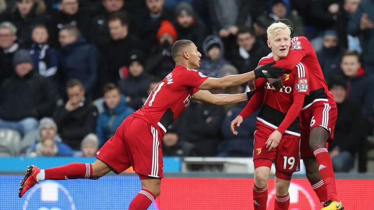 Will Hughes celebrates after giving Watford the lead at St James' Park