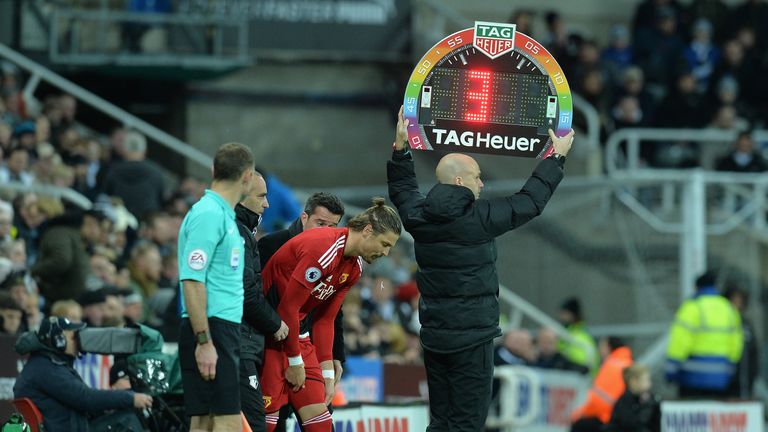 NEWCASTLE UPON TYNE, ENGLAND - NOVEMBER 25:  The fourth official displays LED board with rainbow colours in support of Stonewall Rainbow Laces campaign  du
