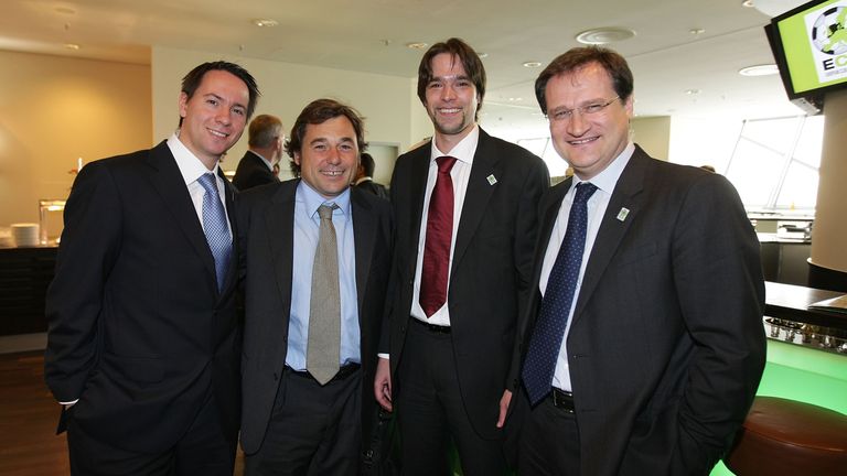 Raul Sanllehi (second left) is moving from the Nou Camp to the Emirates
