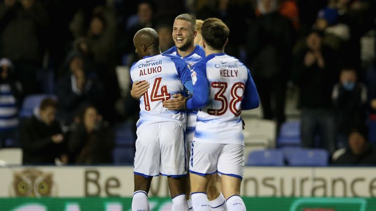 Joey van den Berg celebrates scoring Reading's second goal with team-mates