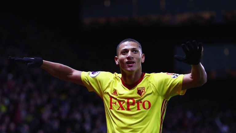 Richarlison celebrates after scoring Watford's second goal against West Ham