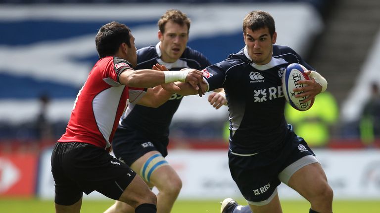 EDINBURGH, SCOTLAND -  MAY 29:  Stuart McInally of Scotland in action during the match between Scotland and Canada during day two of of the IRB Edinburgh S