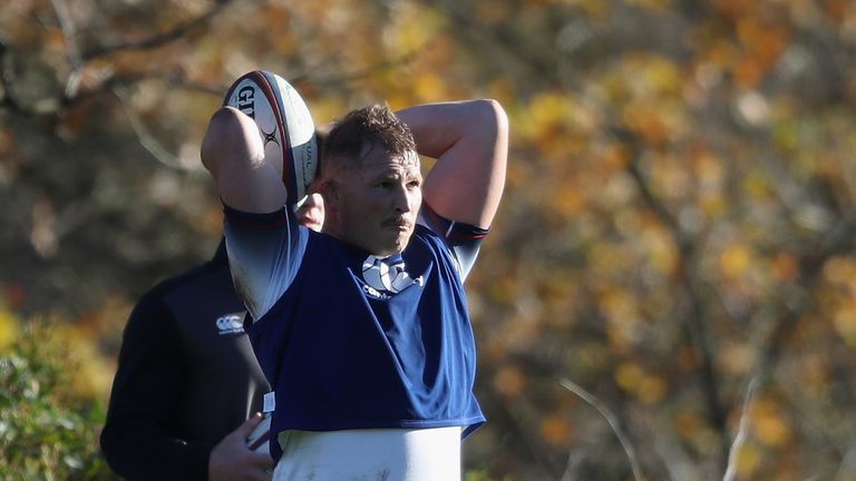 Dylan Hartley throws into a lineout during the England training session held at Pennyhill Park