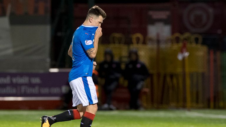 29/09/17 LADBROKES PREMIERSHIP. HAMILTON v RANGERS (1-4). THE SUPERSEAL STADIUM - HAMILTON. Dejection for Rangers' Ryan Jack after being shown a red card.