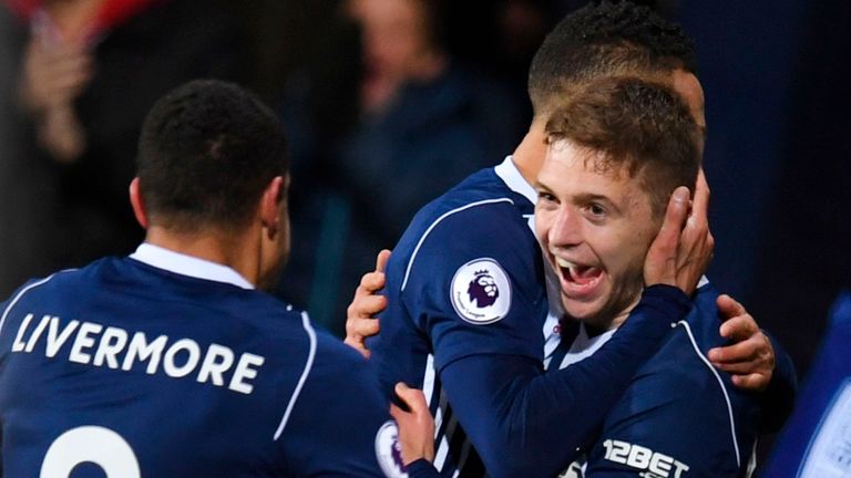 Sam Field celebrates after making it 2-0 to West Brom