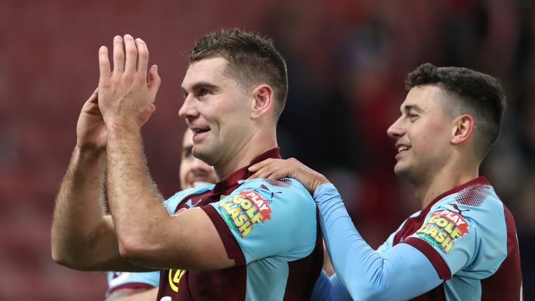 Burnley's Sam Vokes celebrates after the final whistle at St Mary's Stadium