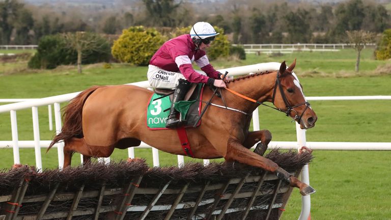 Samcro ridden by Jack Kennedy jumps the last to win The `Monksfield` Novice Hurdle  at Naven Racecourse, County Meath, Ireland. PRESS ASSOCIATION Photo. Pi