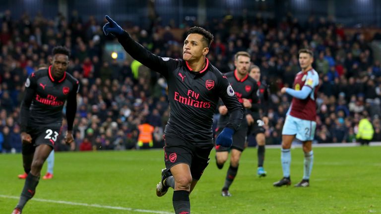 BURNLEY, ENGLAND - NOVEMBER 26:  Alexis Sanchez of Arsenal celebrates scoiring the first goal during the Premier League match between Burnley and Arsenal a