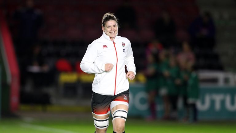 England's Sarah Hunter runs out for her 100th cap