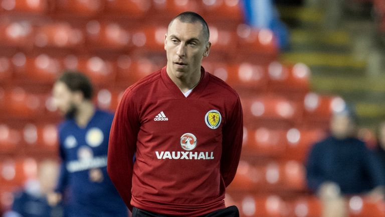 09/11/17 INTERNATIONAL FRIENDLY. SCOTLAND v THE NETHERLANDS. PITTODRIE - ABERDEEN. Scotland's Scott Brown looks on during the warm