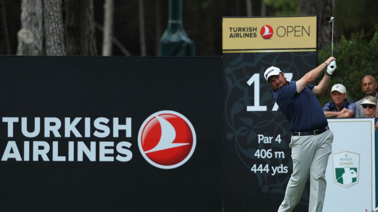 ANTALYA, TURKEY - NOVEMBER 04:  Shane Lowry of Ireland tees off on the 17th hole during the third round of the Turkish Airlines Open at the Regnum Carya Go