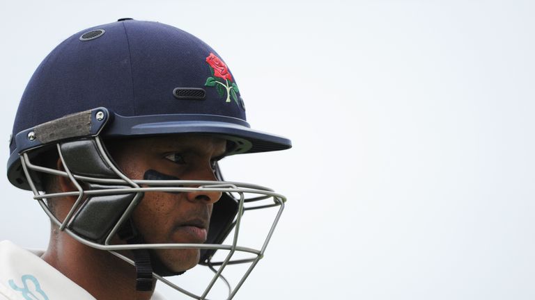 MANCHESTER, ENGLAND - SEPTEMBER 06: Shivnarine Chanderpaul of Lancashire walks to the changing rooms following his dismissal during the County Championship