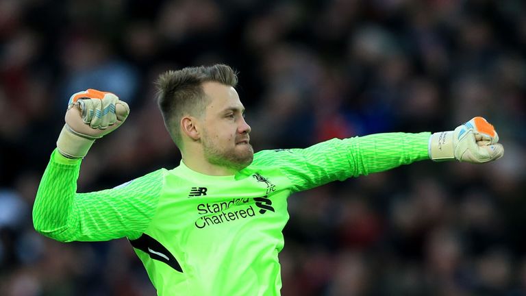 LIVERPOOL, ENGLAND - NOVEMBER 18:  Simon Mignolet celebrates his side's opening goal during the Premier League match between Liverpool and Sou'ton.