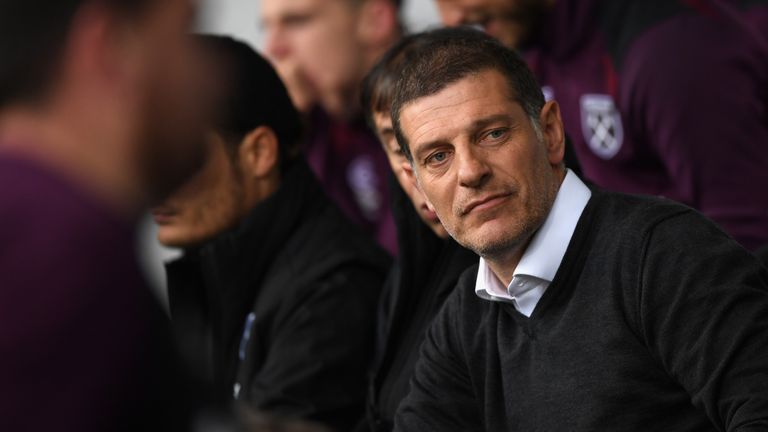 Slaven Bilic takes his seat prior to the Premier League match between West Bromwich Albion and West Ham United