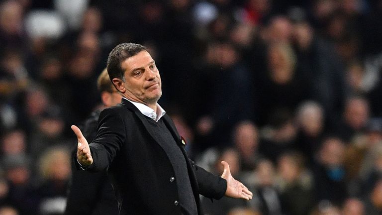 Slaven Bilic gestures during the 4-1 defeat to Liverpool at The London Stadium