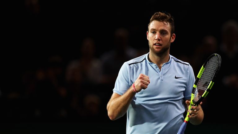 PARIS, FRANCE - NOVEMBER 04:  Jack Sock of the USA celebrates after victory against Julien Benneteau of France during the semi finals on day 6 of the Rolex