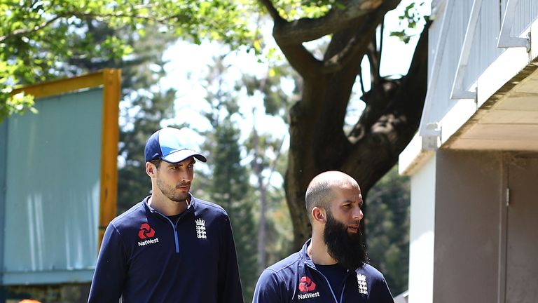 PERTH, AUSTRALIA - NOVEMBER 02:  Steve Finn and Moeen Ali of England leave the ground for scans on injuries  during an England nets session at Richardson P
