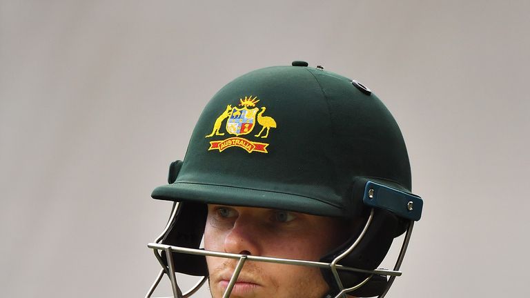 Steven Smith of Australia looks on during an Australian nets session at Adelaide Oval on November 30, 2017