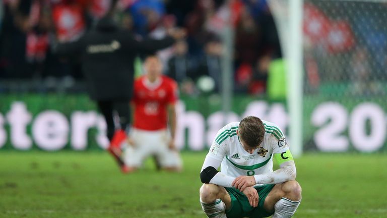 Steven Davis of Northern Ireland reacts at full-time
