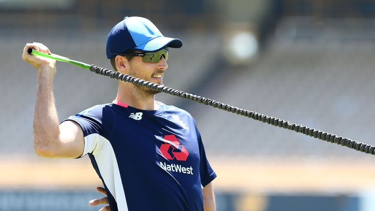 Finn limbers up during an England training session at the WACA