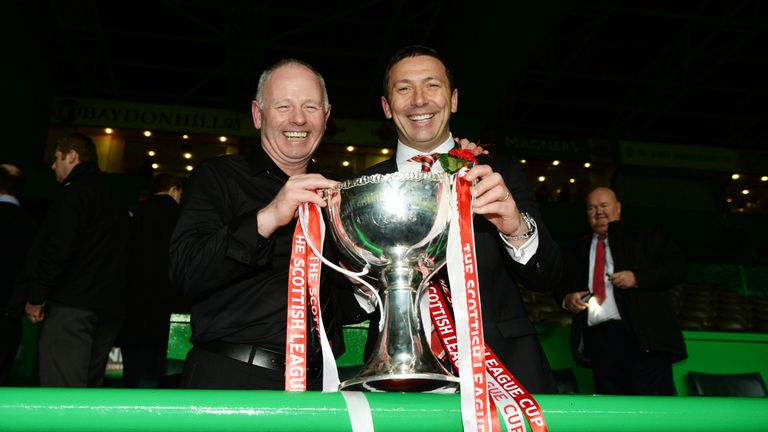 Aberdeen chairman Stewart Milne (left) and Derek McInnes savour League Cup success in 2014