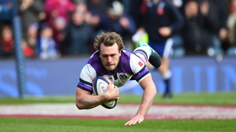 Stuart Hogg scores the opening try at Murrayfield