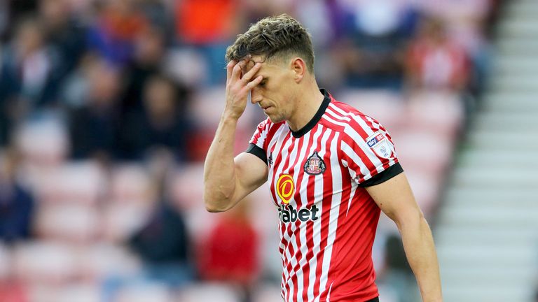Sunderland's Billy Jones looks dejected during the Sky Bet Championship match against Leeds United at the Stadium of Light