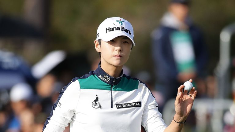INCHEON, SOUTH KOREA - OCTOBER 14:  Sung-Hyun Park of South Korea reacts after a putt on the 18th green during the third round of the LPGA KEB Hana Bank Ch