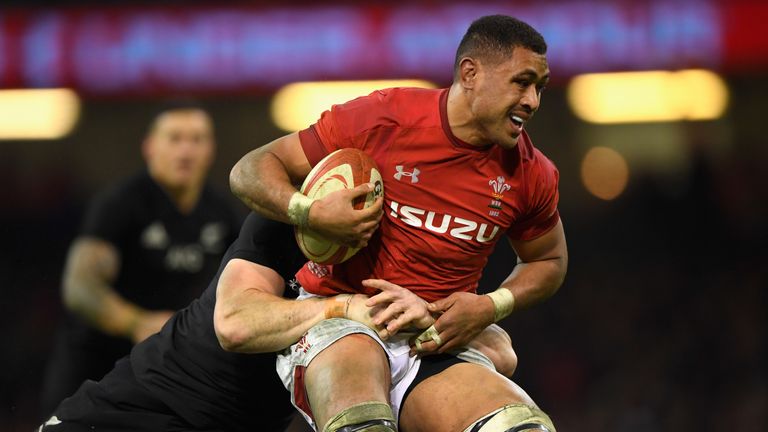 Wales player Taulupe Faletau in action during the International match between Wales and New Zealand at Principality Stadium 